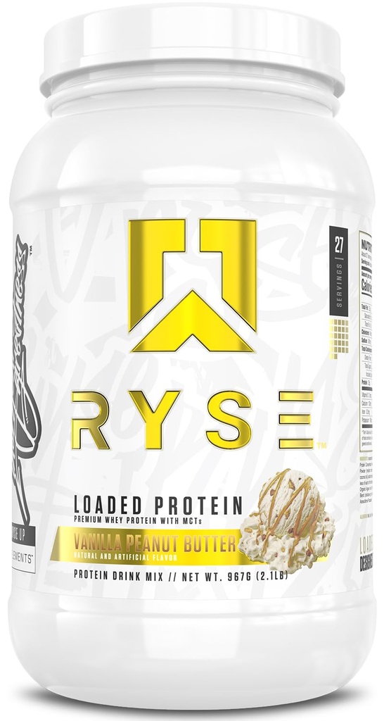 RYSE는 단백질 분말을 적재했습니다 - 바닐라 땅콩 버터 - Prebiotic 섬유 & MCTs를 가진 25g Whey Protein Isolate & 농축물 - 낮은 캐비넷, 낮은 설탕, 소화 - 친구 - 27의 서빙/2 lb Tub