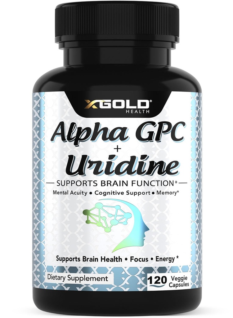 Alpha Gpc + Uridine 900mg - Boost Focus, Memory, Energy, Mood & Cognitive Performance에 대한 강력한 Nootropic - 120 채식 캡슐