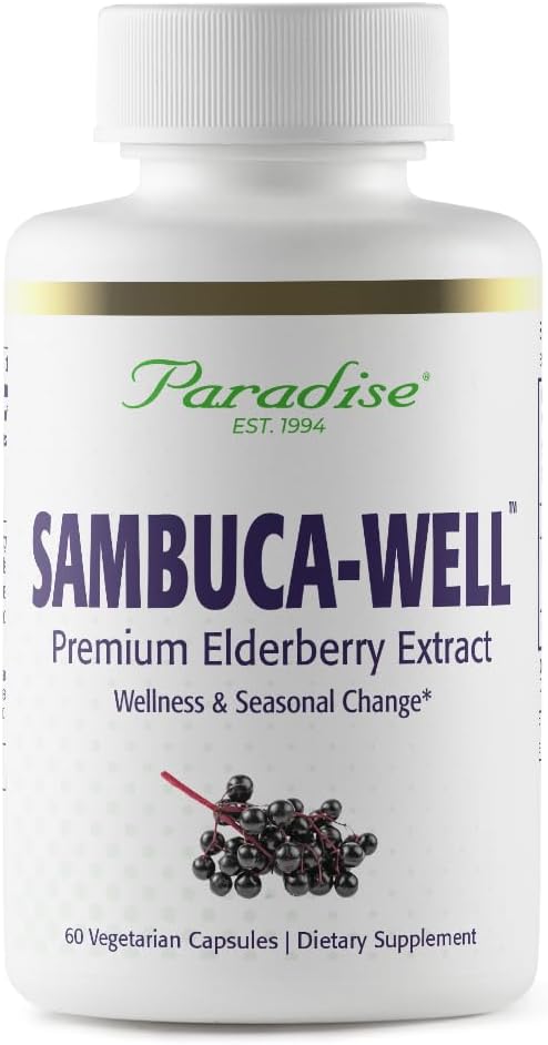 파라다이스 허브 Sambuca-Well, Sambucas Nigra, 유럽 Elderberry 50 : 1 추출물, 슈퍼 포텐, 울트라 순수, Vegan, 비 GMO, 글루텐 무료, 60 채식 캡슐