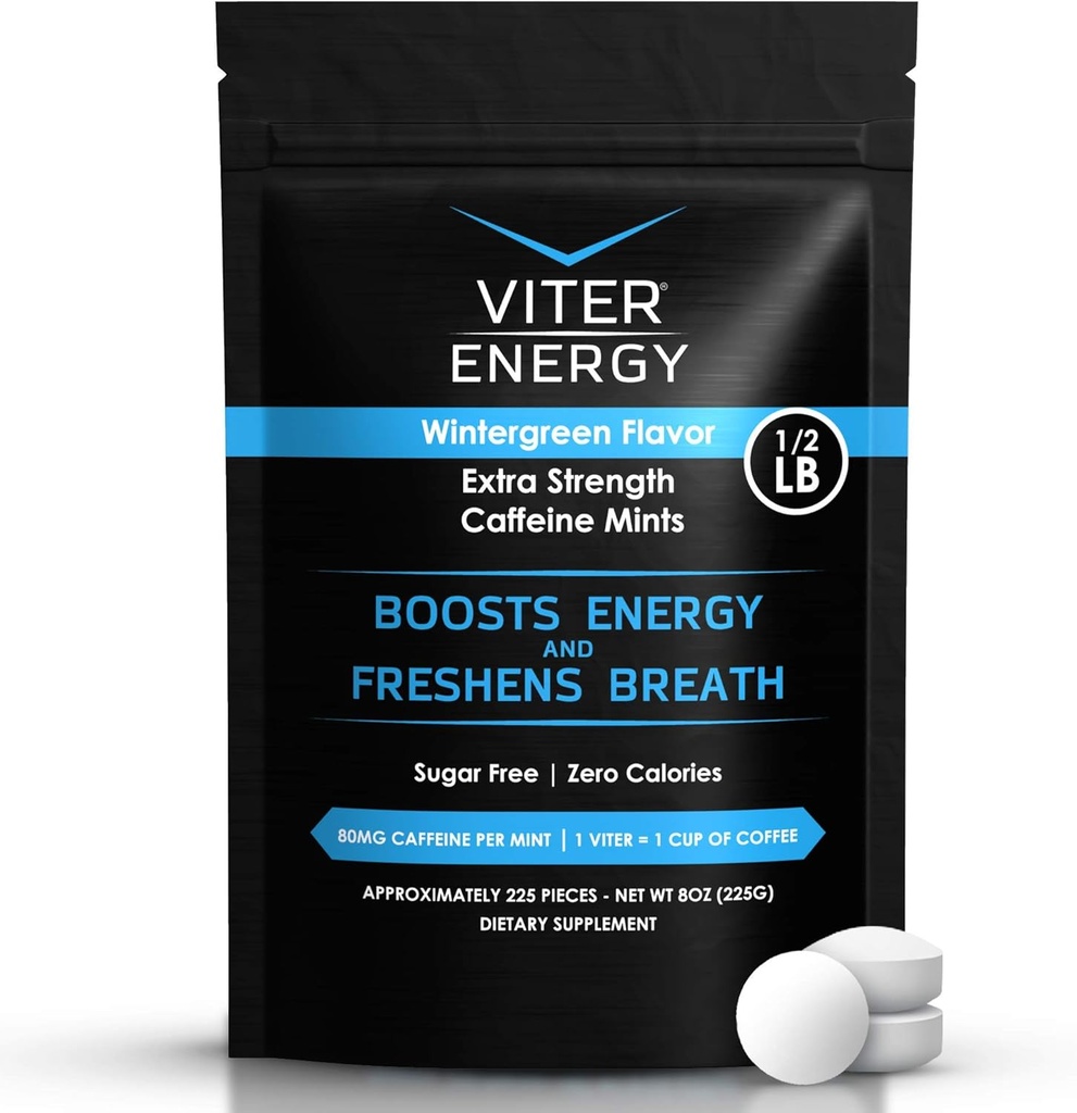 Viter 에너지 여분 힘은 분 80mg Caffeine, B 비타민, 설탕을 해방합니다. (겨울 녹색, 8oz, 대량 부대)