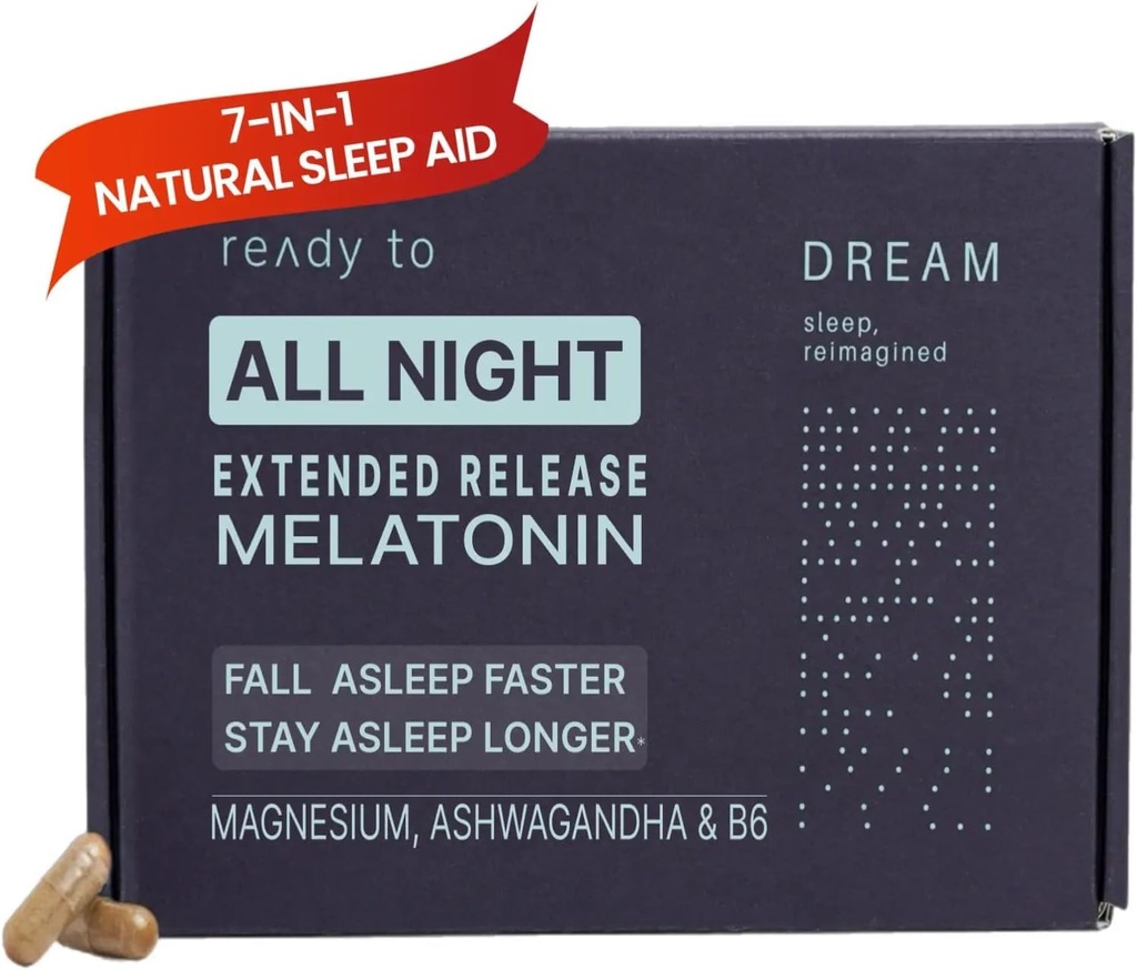 성인을위한 꿈 자연 수면 보조 - Time Release Melatonin, Magnesium, Ashwagandha, B6 & Chamomile과의 수면 보충 - 수면 비타민을 형성하는 비 - 60 캡슐 11/30/25 만료
