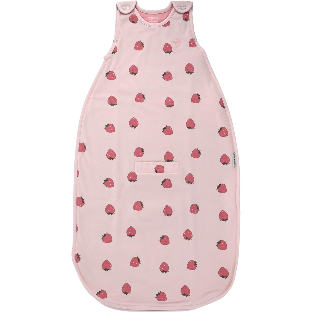 Woolino Merino Wool 및 Organic Cotton Ultimate Baby Sleep Sack - 4 시즌 베이비 웨어러블 담요 - 2 층 지퍼 조절 가능한 수면 가방 - 유니버설 크기 (2-24 개월) - Strawberry