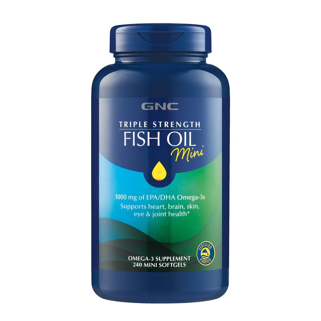 GNC 트리플 힘 물고기 기름 소형 오메가 3 보충교재, 1000mg EPA 및 DHA의 지원 심장, 뇌, 피부, 눈 및 합동 건강, 240 소형 Softgels