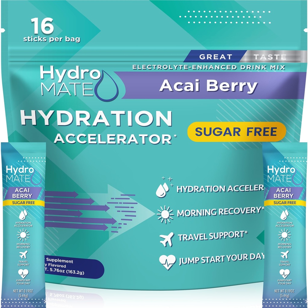 Electrolyte 분말 설탕 자유로운 Hydration 소포 Acai 베리 HydroMATE 16 지팡이