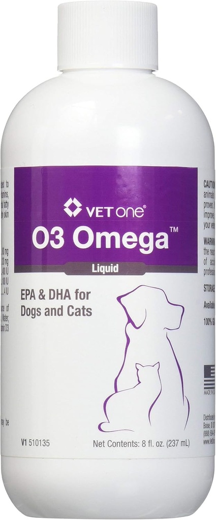 Vet One O3 Omega Liquid EPA & DHA for Dogs & Cats - 스킨 & 코트 보충 - 면역 체계 및 합동 건강 지원 - 8개 oz