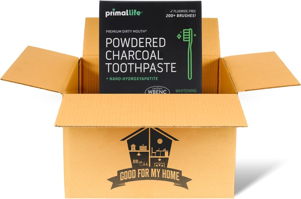 활성화된 숯 Primal 생활 유기 1개 oz Toothpowder: 유기 Vegan 혼합, Kaolin & Bentonite 찰흙, 정유 - 200+ 솔질을 위한 까만 spearmint. GFMH 상자 포함.