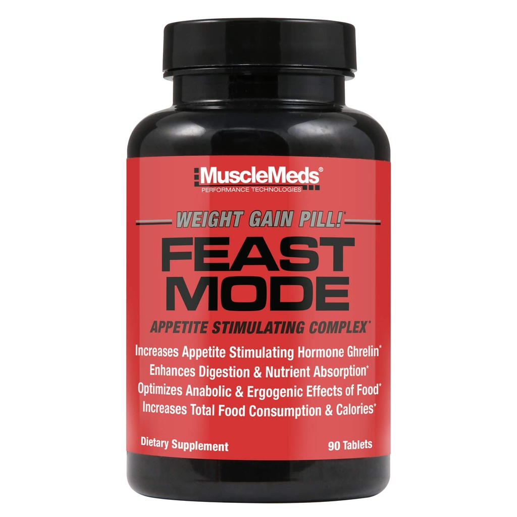 MuscleMeds Feast Mode Appetite 자극제 체중 증가 알약 소화 효소 안전하고 효과적인 90의 모자, Unflavored, 90의 조사