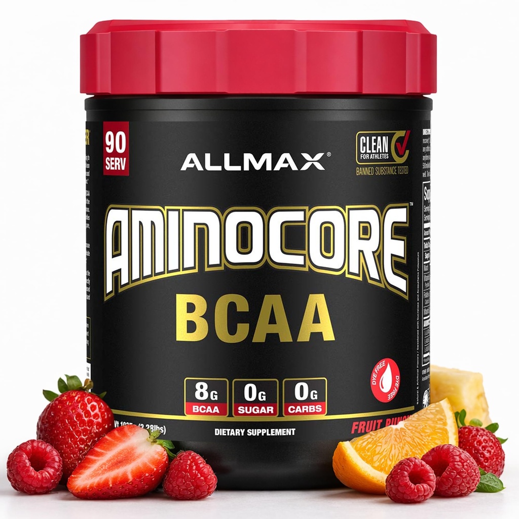 ALLMAX 영양 AMINOCORE BCAA, 과일 펀치 - 945 g 분말 - B 비타민과 함께 분기된 사슬 아민 산의 8.18 그램 - 충전물 없음 또는 Non-BCAA 아미노산 - 설탕 자유로운 - 90의 서빙