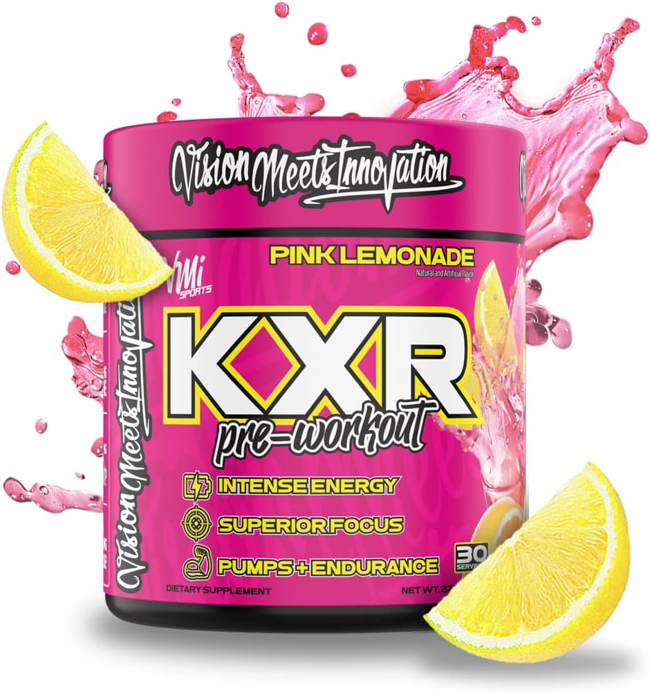 KXR Pre-Workout Energy Powder | 남자와 여자를 위한 강렬한 에너지 사전 운동 음료|Creatine Free | 향상된 성능 - 향상된 초점 및 증가 된 내구시간 | 30 인스 타 그램 (핑크 레몬)