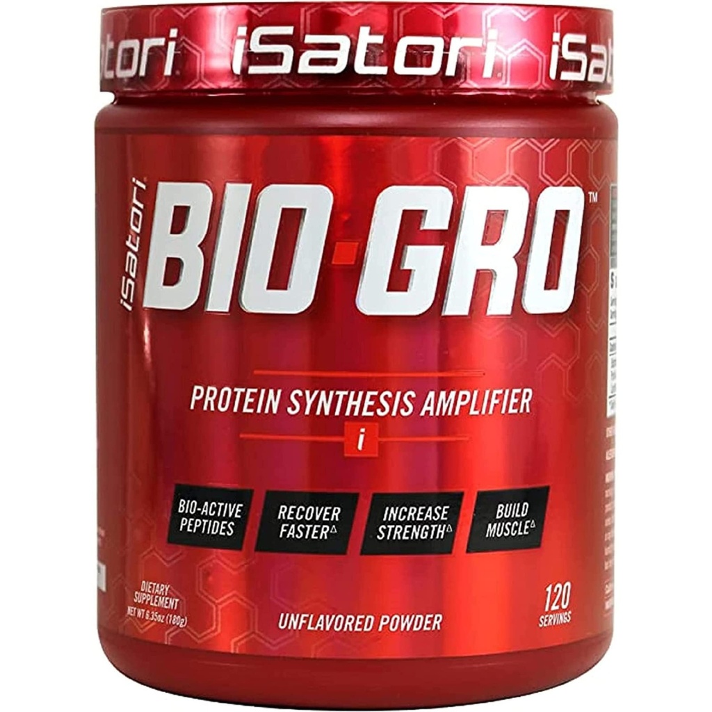 iSatori BIO-GRO Protein Synthesis 증폭기, 근육 회복 및 성장, 강화 된 자극제 무료 Pre-Workout & Bio-Active Peptides- Unflavored (120 서빙)