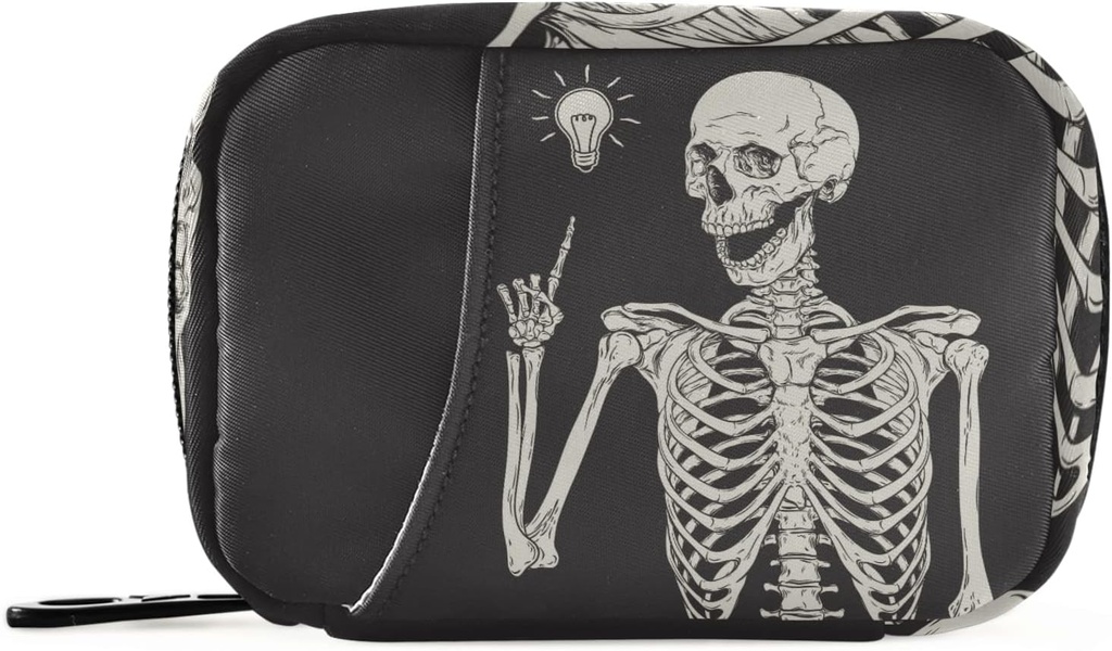 인간적인 Skeleton 알약 상자 7 일 알약 상자 여행 알약 조직자 지퍼를 가진 부대 휴대용 주간 케이스 비타민 보충교재 홀더를 위한 콤팩트 크기