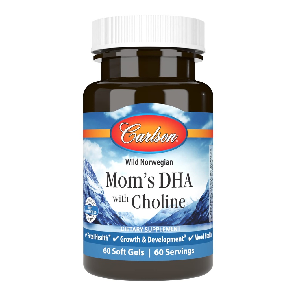 Carlson - Choline, 3 : 1 DHA와 EPA 비율 Breastmilk, 성장 및 개발, 60 Softgels에서 발견 된 엄마의 DHA