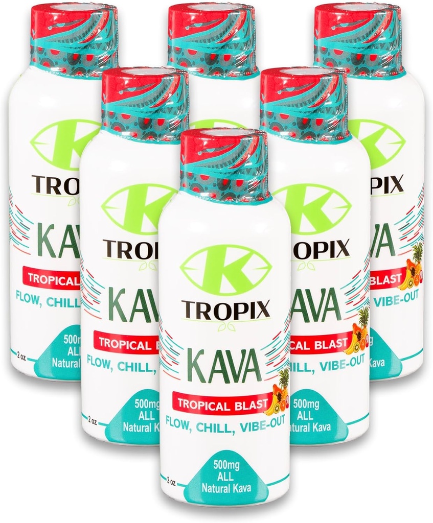 K-Tropix Kava 샷 열대 폭발 - 500mg 웰니스 샷 Relaxation 및 감소 Worry - Kava 음료 - Worry, 긴장, 스트레인 릴리프 보충 - 6 팩