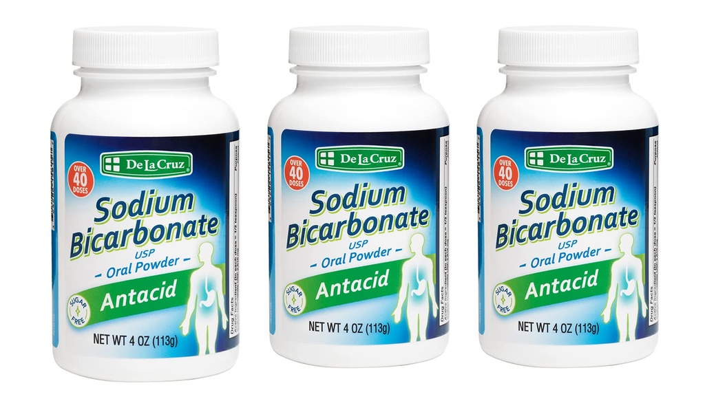 De La Cruz Pure Sodium Bicarbonate Powder – Baking Soda & Baking Powder 알루미늄은 Heartburn & Indigestion을위한 무료 Antacid - 미국에 포장 - 4 OZ (3 병)