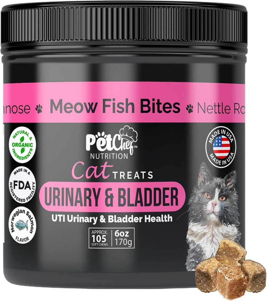Pet Chef Urinary Cat는 Cranberry & Probiotics Holistic Kidney & Bladder Health와 낮은 Calorie UTI 지원을 치료합니다 - 고양이를위한 자연 보충제 - 소화 및 발판 품질 유기 성분을 향상시킵니다.