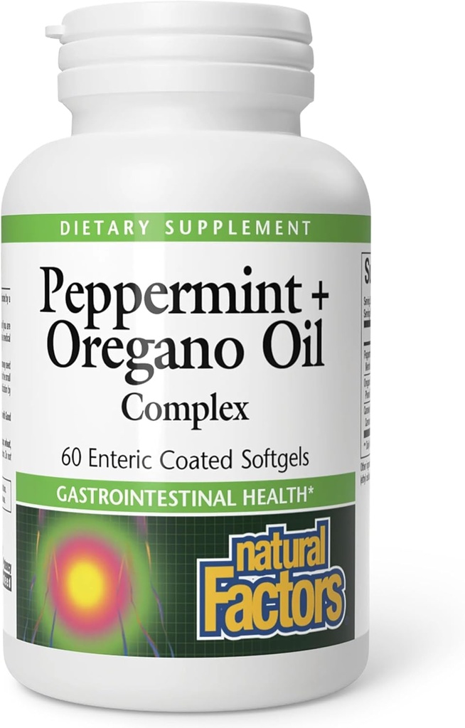 자연적인 요인, Peppermint & Oregano 기름 단지, 위장 건강을 위한 소화 원조, 60 softgels