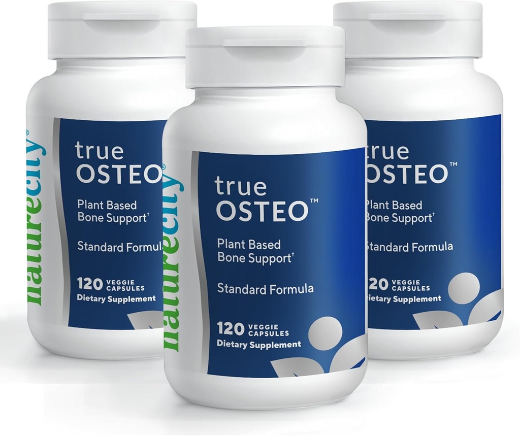 NatureCity True-Osteo Plant-Based Supplement for Bone Strength | 조류칼슘 & 마그네슘, 플랜트 기반 비타민 D3, 비타민 K2, 실리콘| Stomach (360 캡슐)