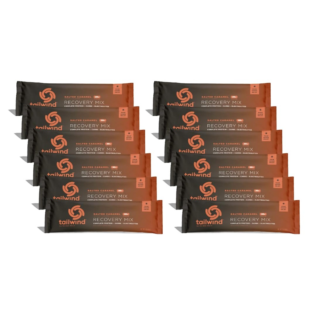 Tailwind Nutrition Recovery Mix, 20 Grams Complete Protein, Carbohydrate, Electrolytes Powder Drink Mix for Post-Workout, Gluten, Soy 및 Dairy, Vegan, 12 서빙, 소금 카라멜