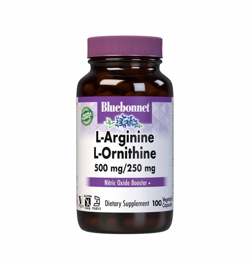 Bluebonnet 영양 L 아르기닌 500mg/L-Orinithine 250mg의 지원 단백질 대사*, 간결 자유로운, 글루텐 자유로운, 비 GMO, 고약 증명되는, Vegan, 100 식물성 캡슐