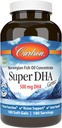 Carlson - 슈퍼 DHA Gems, 500 mg DHA 보조 식품, 640 mg 지방산, 야생 겁에 질린 노르웨이 Arctic 오메가 3 물고기 오일 보충, 지속 가능한 Sourced Fish Oil Capsules, 180 Softgels