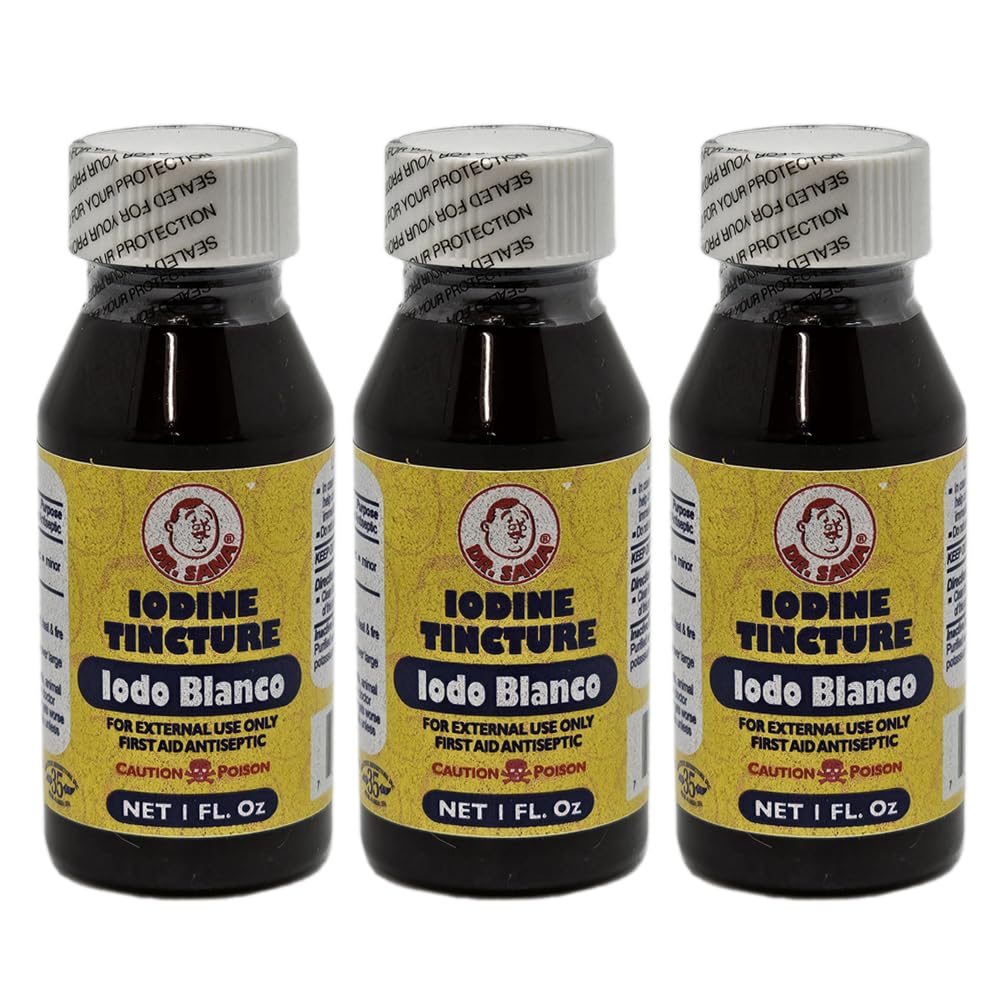 탈색된 이오딘 Tincture. 미니어처 스크랩, 컷, 브루스 및 화상에 대한 응급 처치. 1 fl.oz. 3 팩