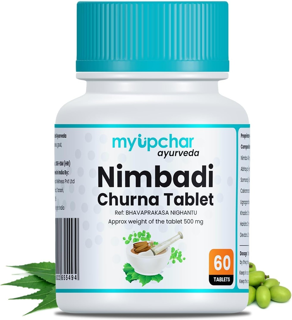 일반 Ayurveda Nimbadi Churna 정제 깨끗한 몸과 건강한 피부, 화학 물질, 파라벤, 미네랄 오일, 또는 석유 (60 정제)에서 무료