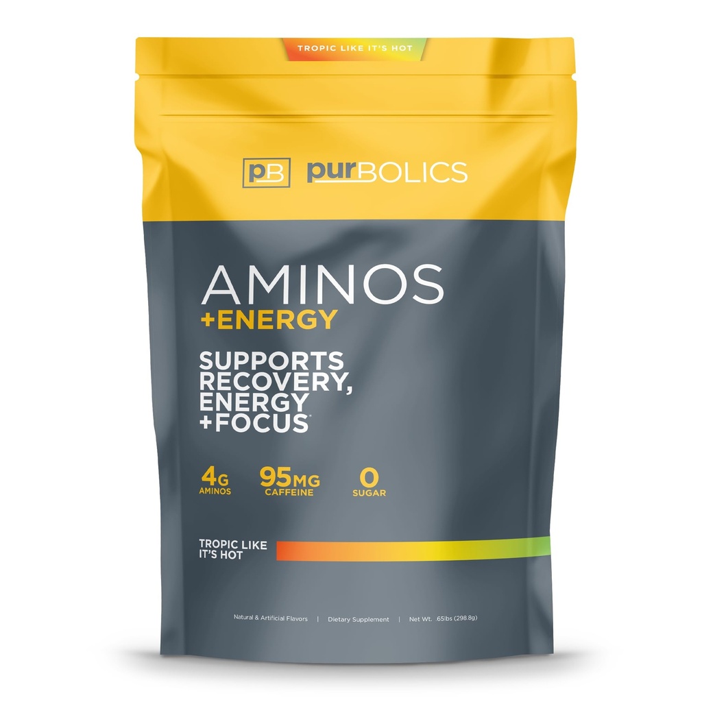 Purbolics Aminos + Energy | 복구, 에너지 및 포커스 지원 | 카페인 95mg, 설탕 0개 & 60개 서빙