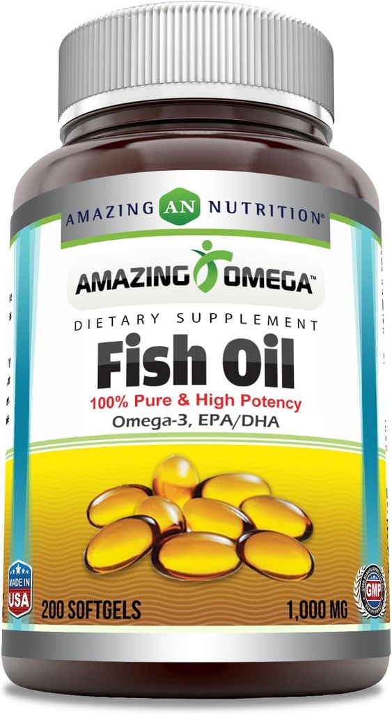 놀라운 오메가 물고기 기름 1000 mg Softgels 보충교재 | 오메가-3, 180 mg EPA. 120 mg DHA | 높은 효능 (200 조사)