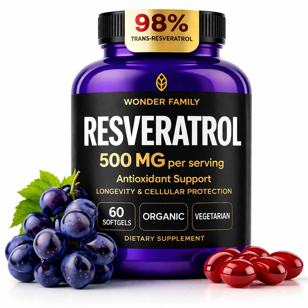 Resveratrol 보충교재 500mg – 98% Trans Resveratrol 1000mg 유기 단지 – NAD Resveratrol 항 산화제 & 심장 건강을 위한 노화 방지 보충교재, 기억 상승, Wellness 공식, 건강한 세포 지원