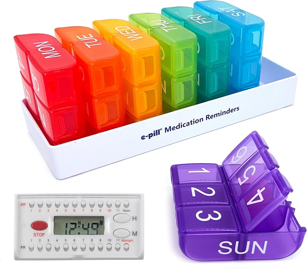 e-Pill 6 주간 x 7 일 주간 Pill 주최자, 비타민 및 의학 Pill Box Reminder - 6 경보 타이머 (흰색)
