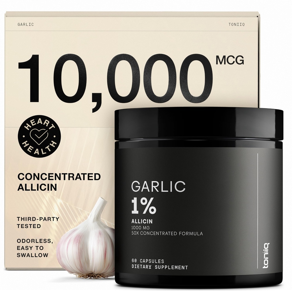 10,000mcg Allicin을 가진 마늘 캡슐 - 무취 - 최대 Potency를 위한 50:1 추출물 - 제 3 자 실험실 - 60 채식 캡슐