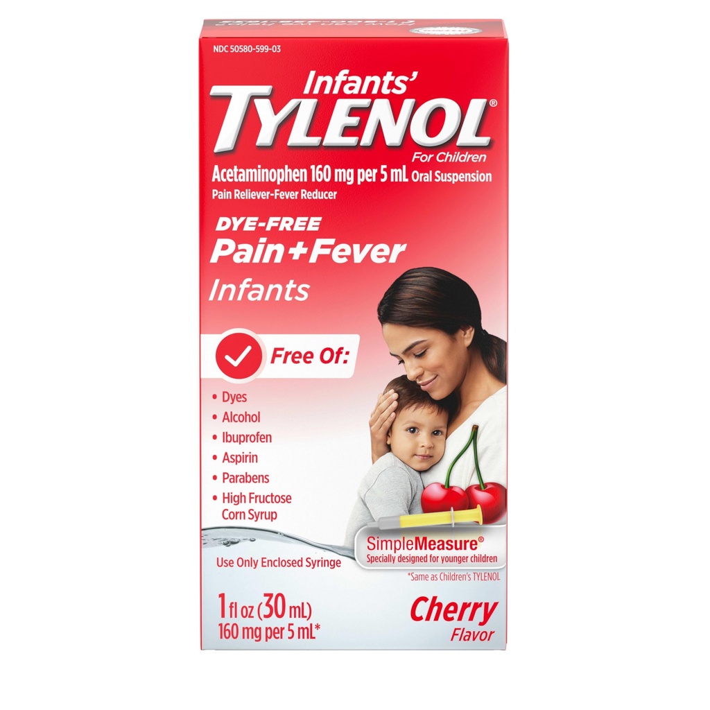 Acetaminophen, Baby Fever Reducer & Pain Reliever를 가진 유아의 tylenol 구두 중단 액체 약 Minor Aches & Pain, Sore Throat, 두통 & Teething 고통, 염료 자유로운 버찌, 1개 fl. oz