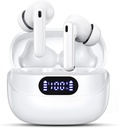 무선 이어폰, 42H 재생 Bluetooth 5.3 헤드폰, HiFi 입체 음향 전화 소음 차단 Earbuds, IPX7는 iOS Android (White)를 위한 발광 다이오드 표시를 가진 입체 음향을 방수 처리합니다