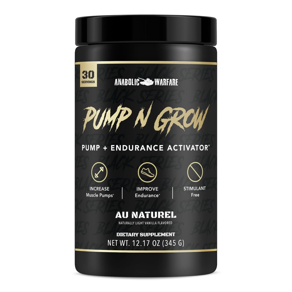 Anabolic Warfare Pump-N-Grow Muscle Pump Supplement Caffeine Free Pre Workout with L-Citrulline, L-Arginine, Beta-Alanine (Au Naturel – 30 서빙)