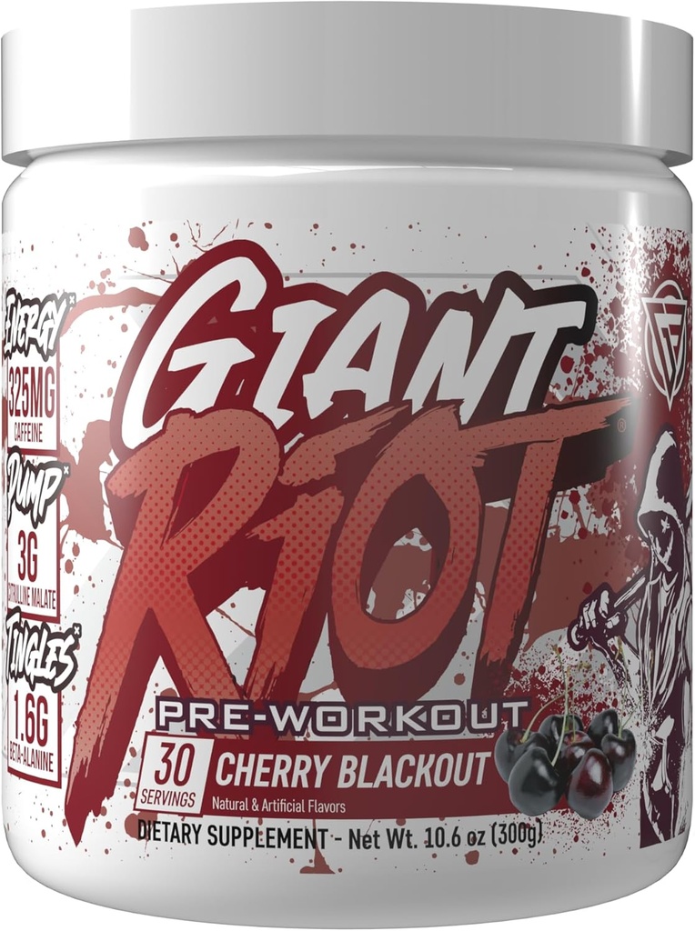 Giant Riot Pre-Workout Powder (30 서빙, 체리 블랙 아웃)
