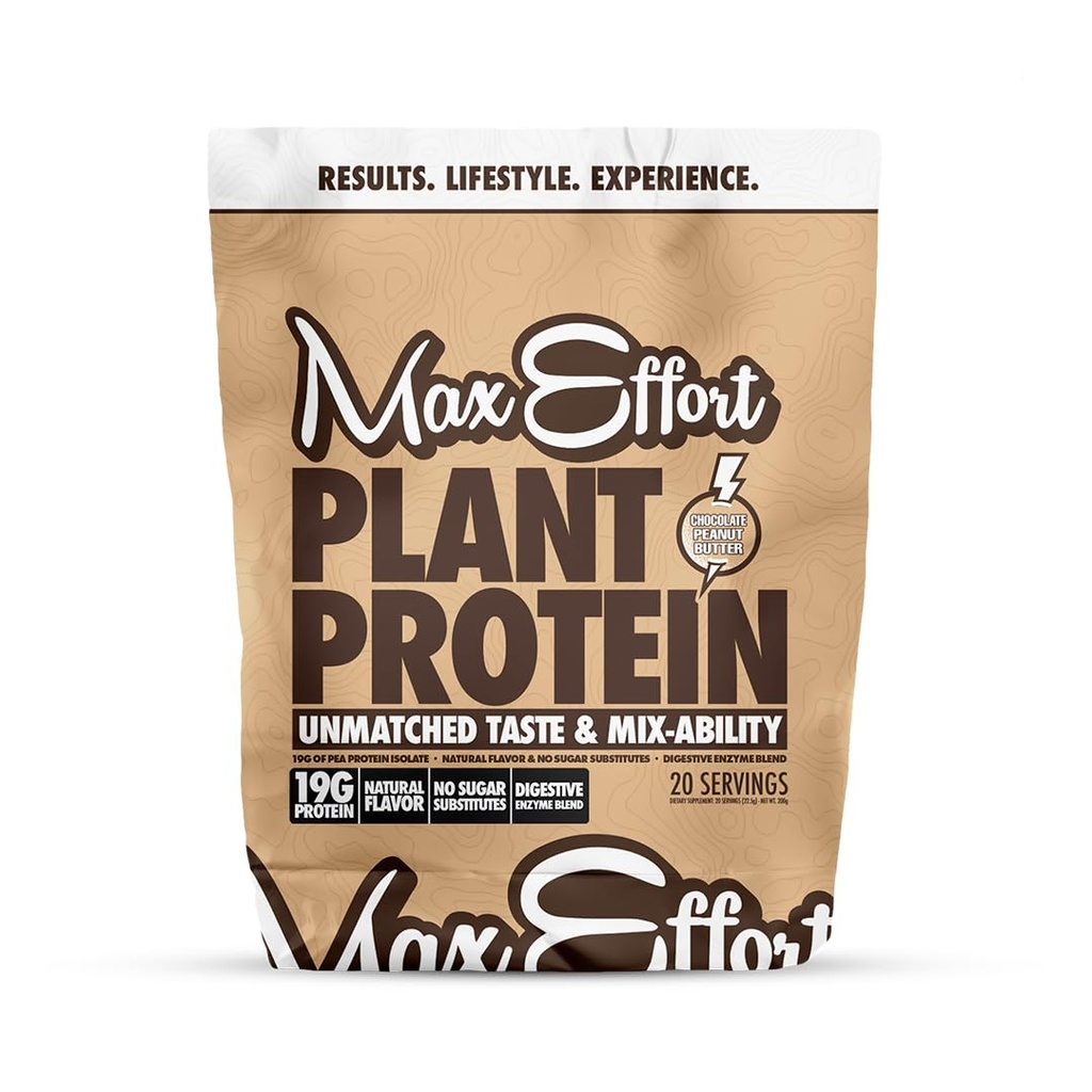 MAX EFFORT 식물 단백질 분말, 19 G 땅콩 단백질, 근거한 식물, 글루텐 자유로운, 낮은 칼집, 단백질 Shake 또는 스무디 혼합, 식사 보충, Whey 없음, 설탕 대용품, 초콜렛 땅콩 버터, 20 Srvg
