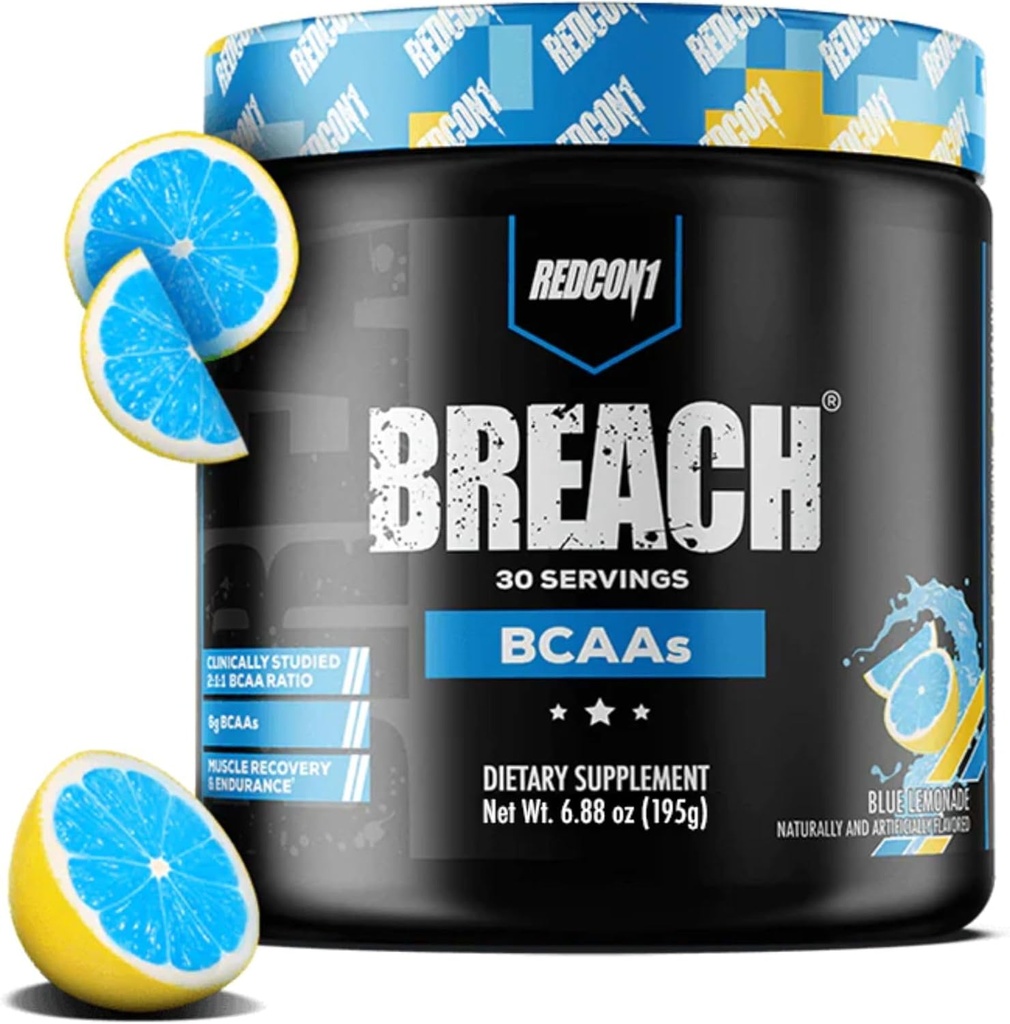 REDCON1 Breach BCAAs, Blue Lemonade - Keto Friendly + Sugar Free Essential Amino Acids for Recovery - BCAAs L-Leucine, L-Isoleucine 및 L-Valine (30 인분) 함유