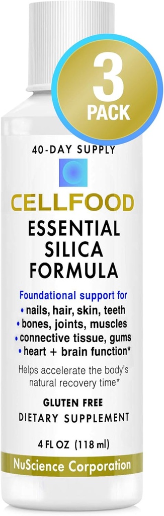 Cellfood Essential 실리카 노화 방지 공식 - 4 fl oz, 3 Pack - 건강한 뼈, 관절, 머리, 피부, 손톱, 치아 및 Gums 지원 - 흡수하기 쉬운 - 글루텐 & Thiaminase 무료, 비 GMO - 120 일 공급