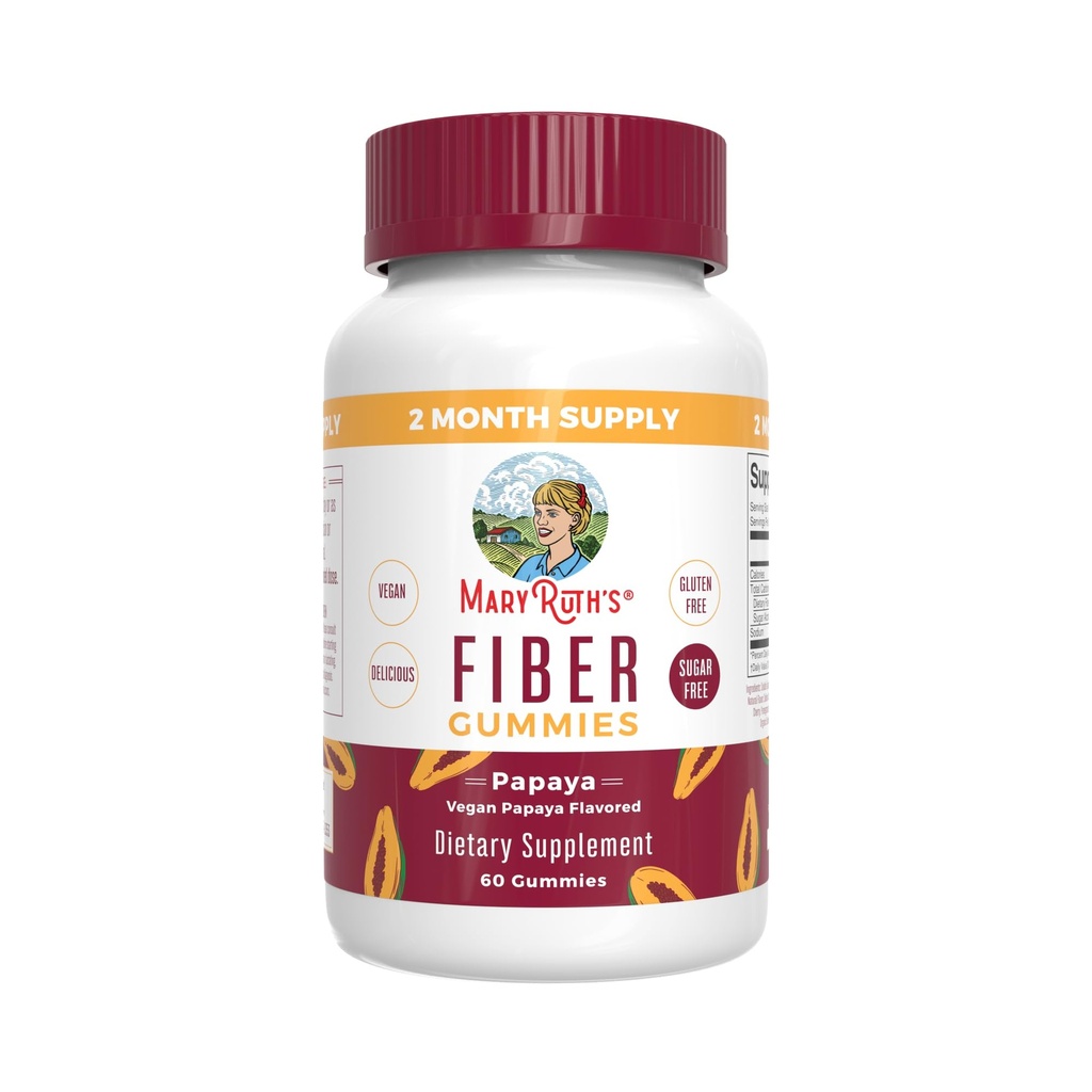성인용 MaryRuth Organic Fiber Gummies | 2 개월 공급 | 설탕 무료 | 수용성 섬유 보충 | Gut Health & Digestion Support | 거미 당 3g Fiber | Vegan | 60 Count