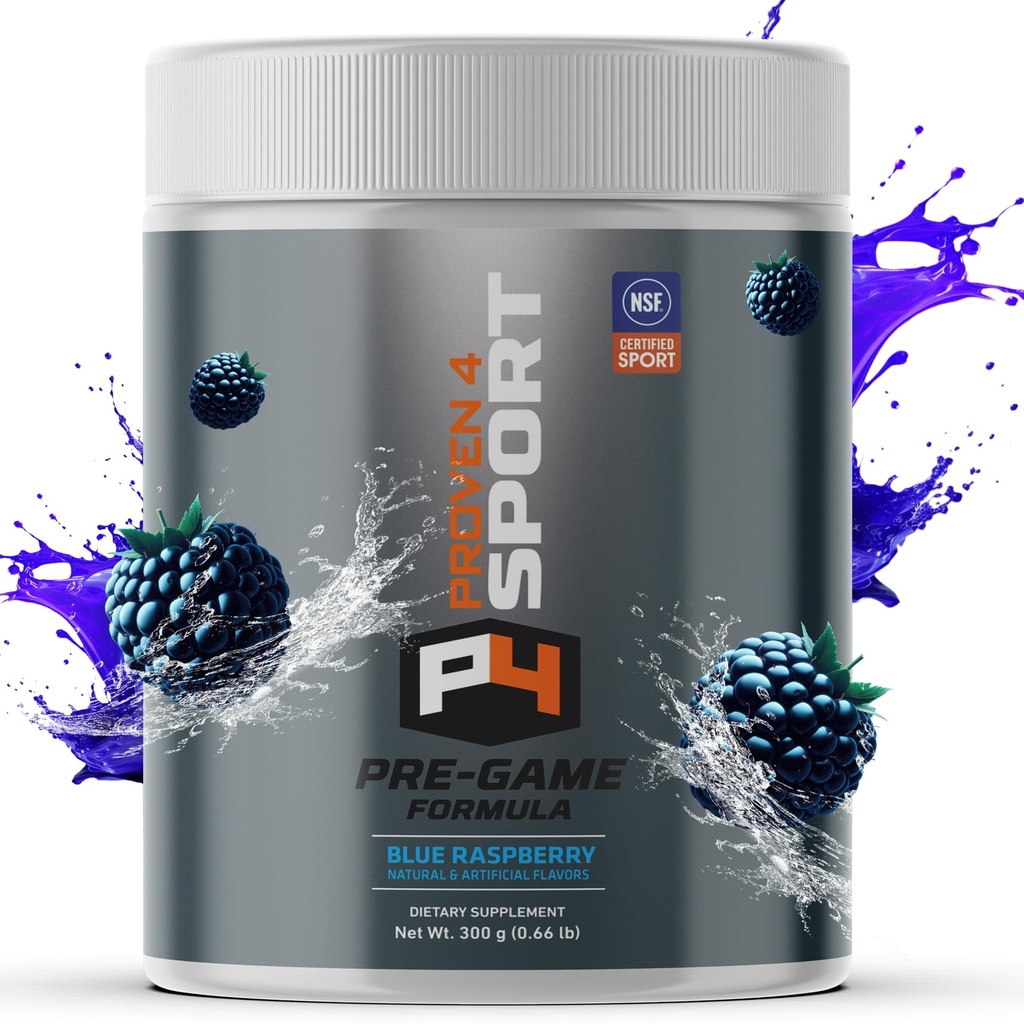 Proven4 Creatine와 남성과 여성을위한 사전 운동 분말 - Beta Alanine - Caffeine NSF 인증 사전 운동 에너지 보충 블루 라즈베리 30 서빙