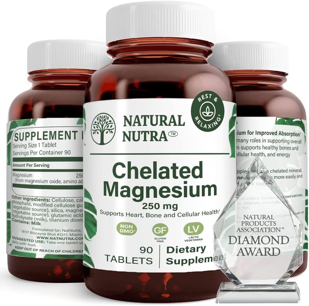 자연적인 Nutra Chelated 마그네슘 산화물 250 mg - 강한 뼈, 심장 건강, 에너지 부스트, 글루텐 자유로운, 비 GMO, BPA 자유로운 재생할 수 있는 유리병에 있는 90의 정제 (3 팩)를 위한 높은 흡수