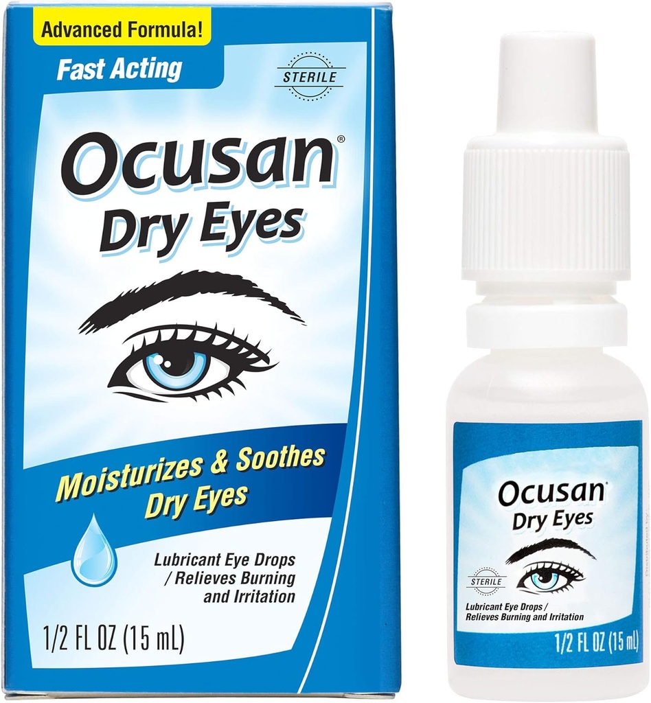 건조한 눈을위한 Ocusan 눈 드롭 - 2 Moisturizers 0.5 FL OZ와 함께 건조 아이를 믿을 수있는 인공 눈물을 윤활