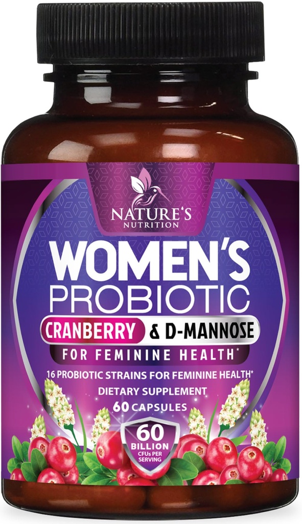 여성을위한 프로 바이오 틱 60 억 CFU - 16 Strains, Prebiotics & Cranberry, PH 균형, 소화 건강, 질 & 면역 지원, Gut 건강을위한 여성 프로 바이오 틱, 선반 안정 - 60 캡슐