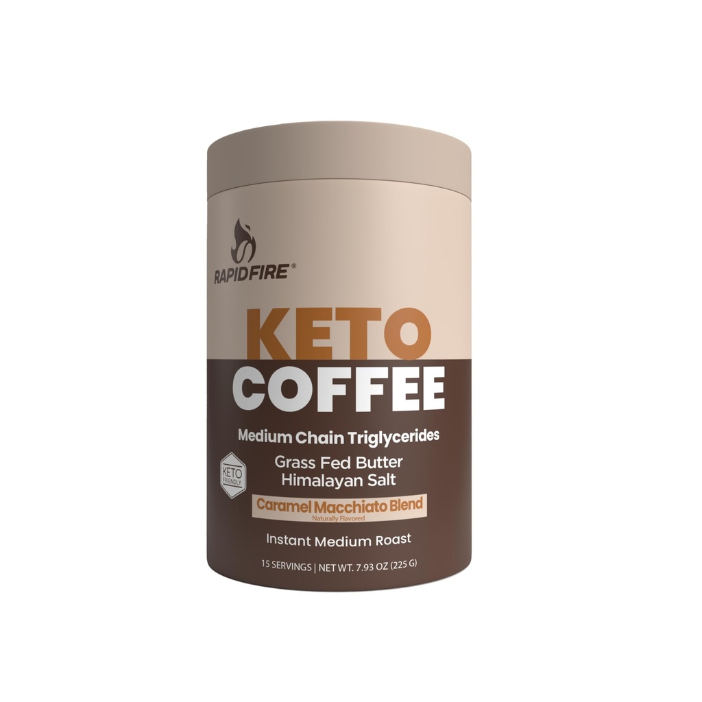 Rapidfire Keto 커피 인스턴트 커피 혼합, Caramel Macchiato 맛, 7.93 Ounce (255g), 15 서빙