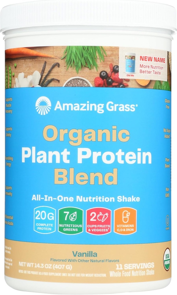 놀라운 잔디 유기 식물 단백질 혼합 : Vegan Protein Powder, 새로운 Protein Superfood Formula, Beet Root, Pure Vanilla, 11 서빙과 함께 한 가지 영양 Shake