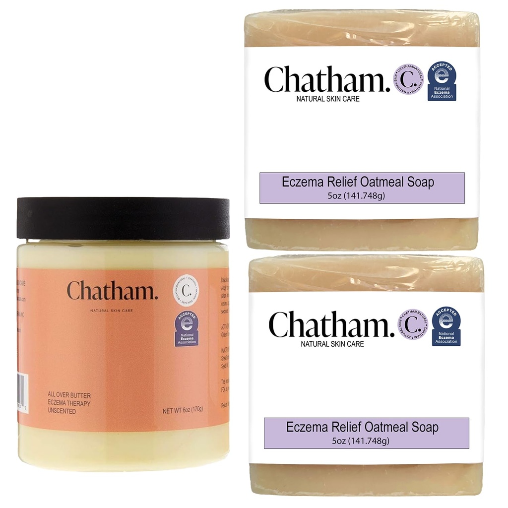 Butter Eczema 치료 6oz와 2 x Eczema 기복 비누 막대기 5oz 뭉치에 Chatham 자연적인 피부 관리 | Colloidal 글루텐 자유로운 Oatmeal로