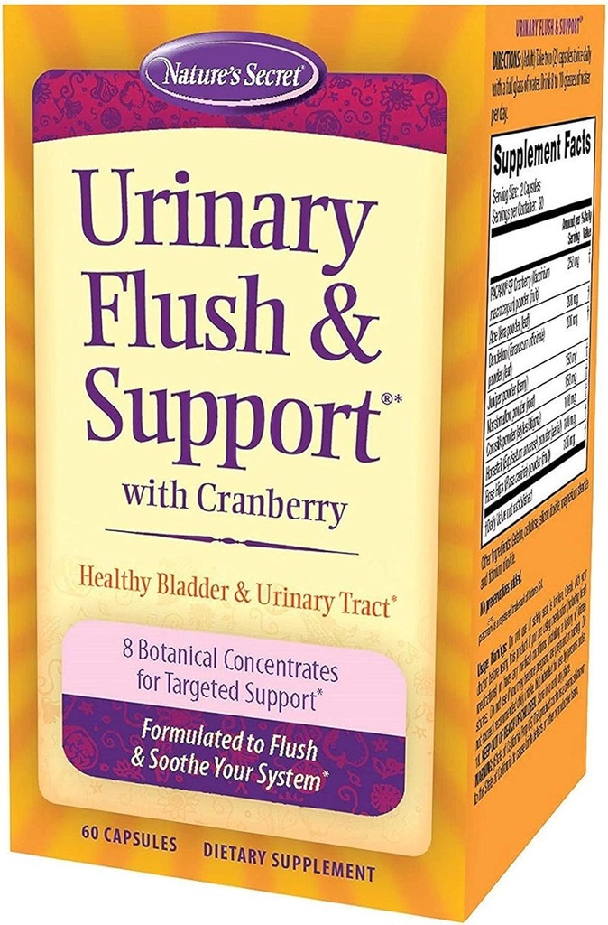 Nature's Secret Urinary Flush & Support with Cranberry는 건강한 Bladder & Urinary Tract를 승진시킵니다 - 8 식물 농축물은 홍조 & Soothe에 혼합합니다 - 건강한 제거 & 해독 - 60의 캡슐
