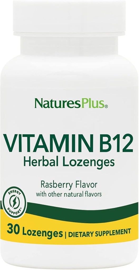 자연 플러스 B12 초본 Lozenges (Methylcobalamin) - 1000 mcg, 30 하위 언어 Lozenges - 라즈베리 - 최대 흡수 빨간 혈액 세포 지원 - 에너지 부스터 - 채식주의, 글루텐 - 무료 - 30 서빙