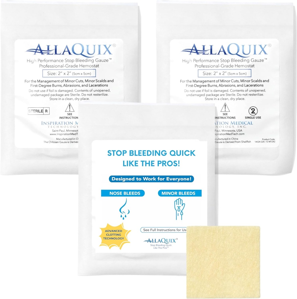 고성능 정지 출혈 가제 패드 - 3-Pack (2 "x2") | 절단 및 응급 처치 키트에 대 한 헬멧 드레스 | Sterile, Drug-Free, Fast Clotting Pad